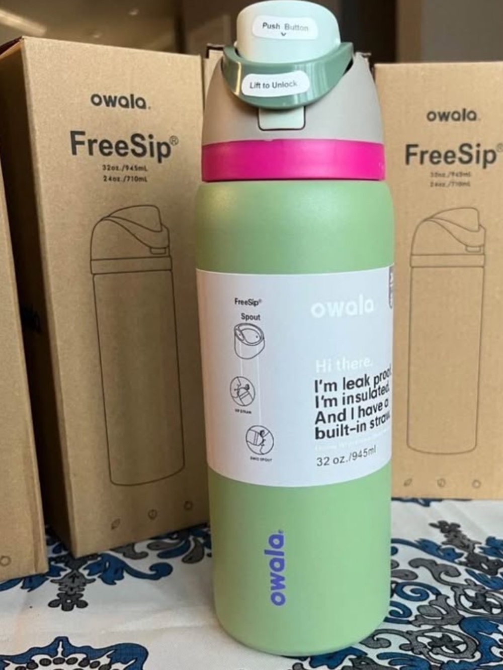 Owala Green with Pink Accent